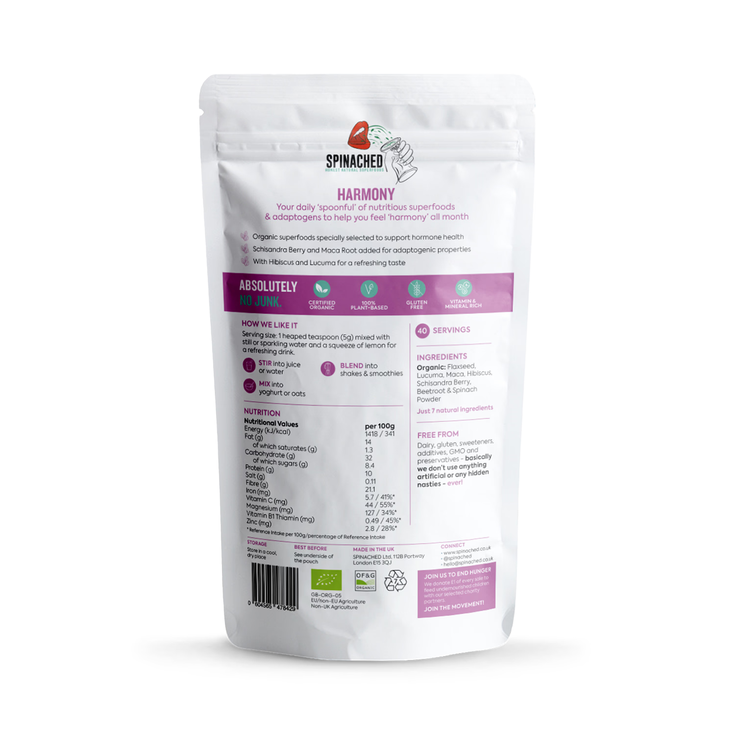 Spinached Harmony superfood powder 200g - British product