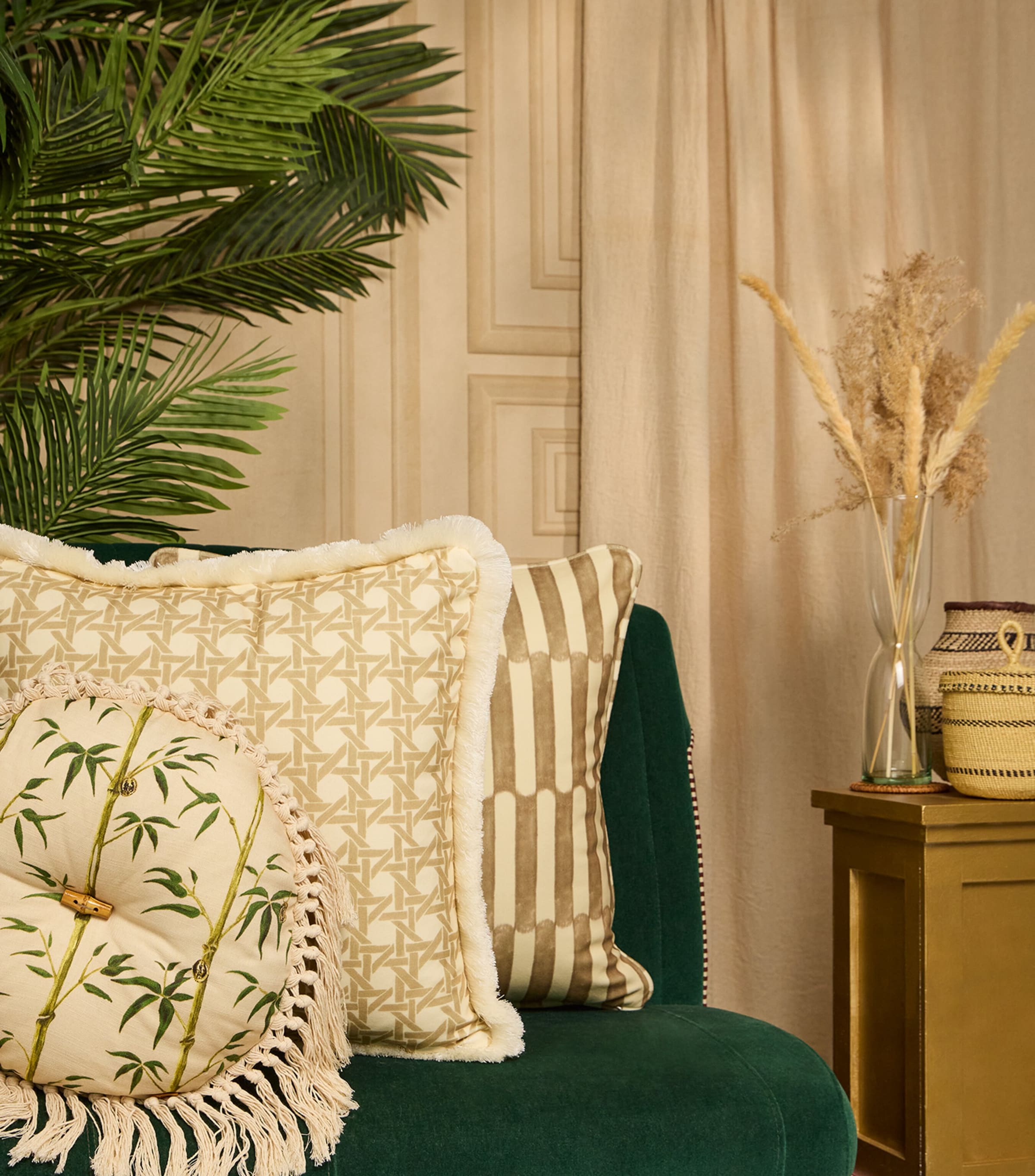 Poodle & Blonde fringed rattan cushion 50cm x 50cm, imported from the UK