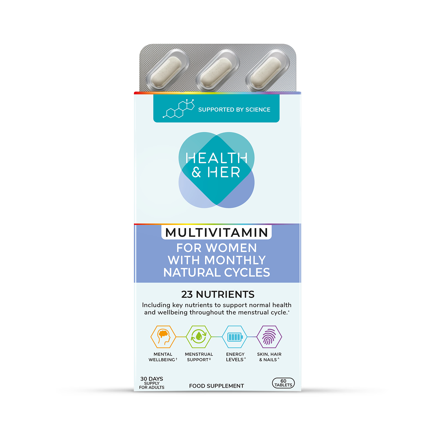 Health & Her menstrual multivitamin 60 tablets, UK version