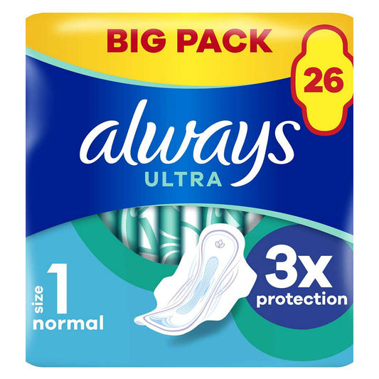 Always Ultra Sanitary Towels Normal (Size 1) Wings 26 Pads Suncare & Travel Boots   