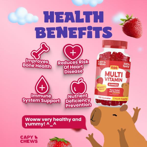 CapyChews kids multivitamin gummies strawberry flavour (British brand)