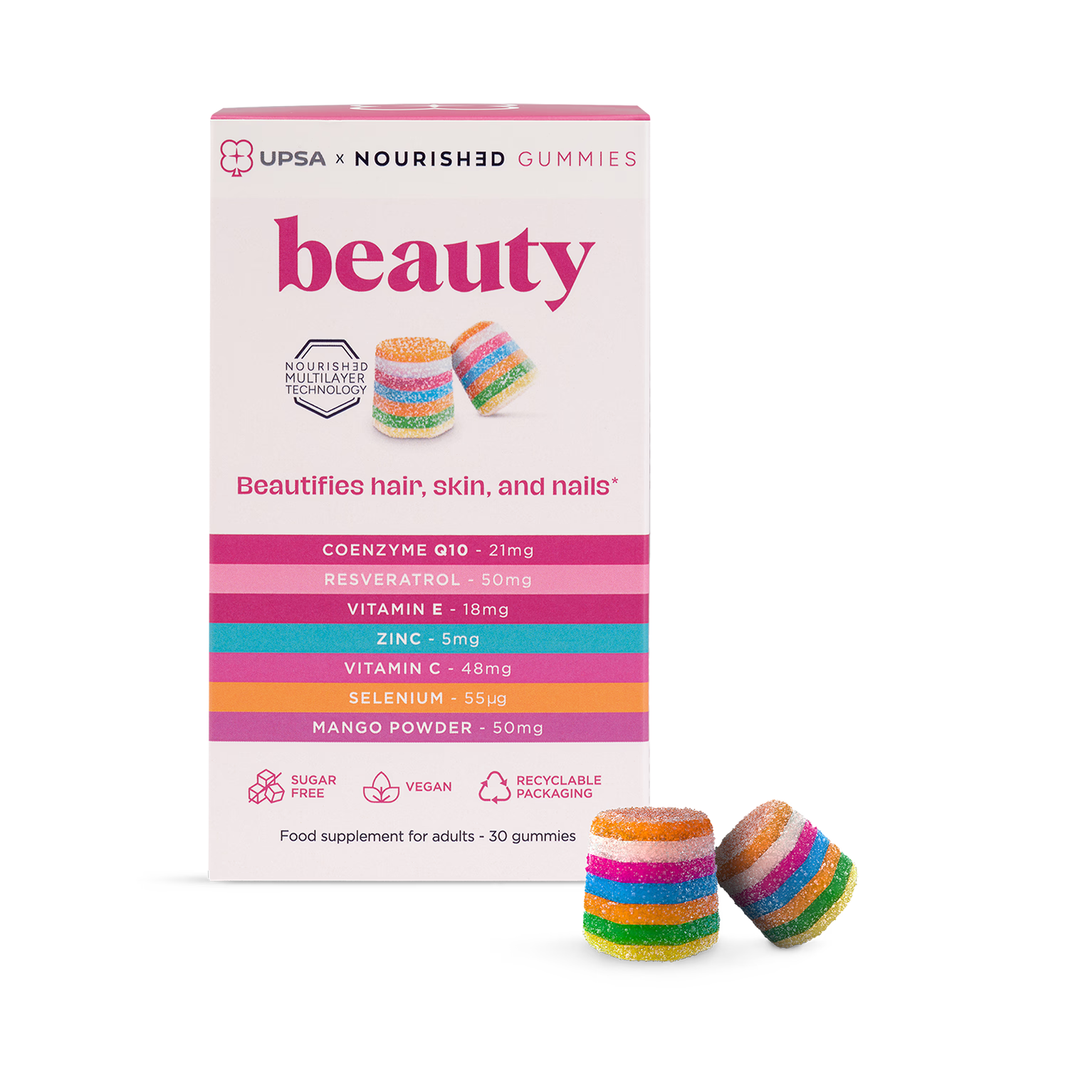 UPSA Nourished 7-in-1 beauty gummies 30 count (British brand)