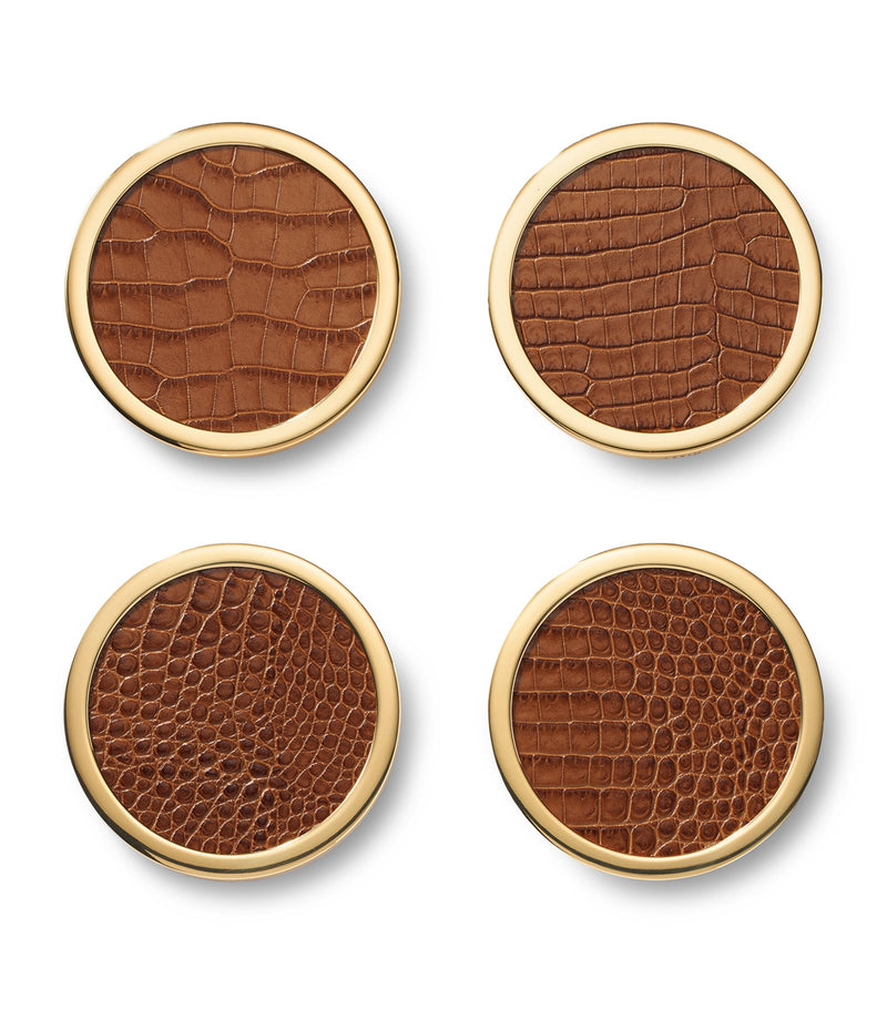Aerin set of 4 leather classic coasters - British product