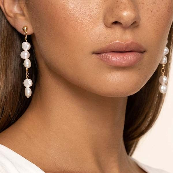 MUCHV gold pearl drop earrings 4.5cm (British brand)