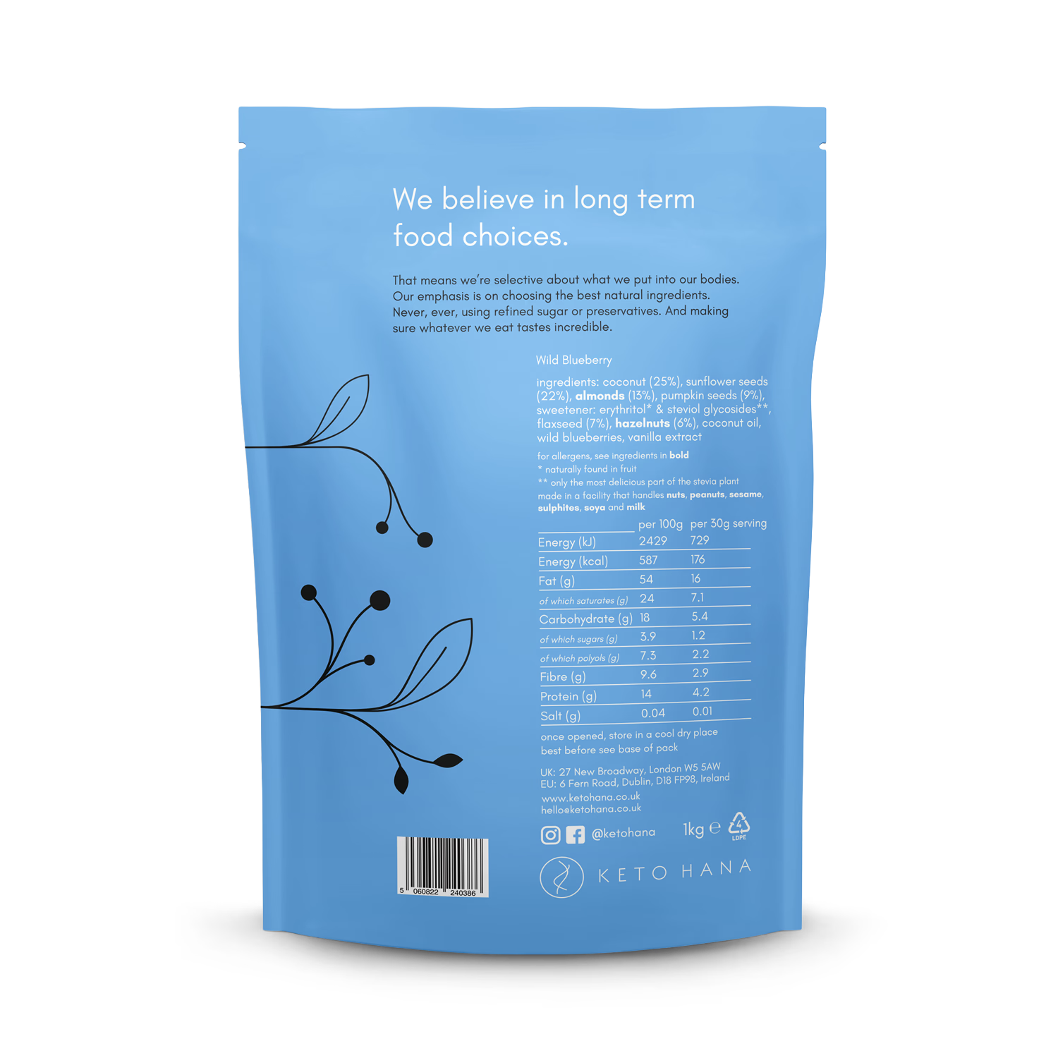 Keto Hana wild blueberry granola 1kg (British brand)
