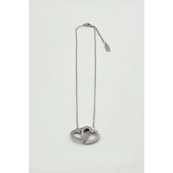 SVNX silver double heart link necklace 40+5cm, UK version