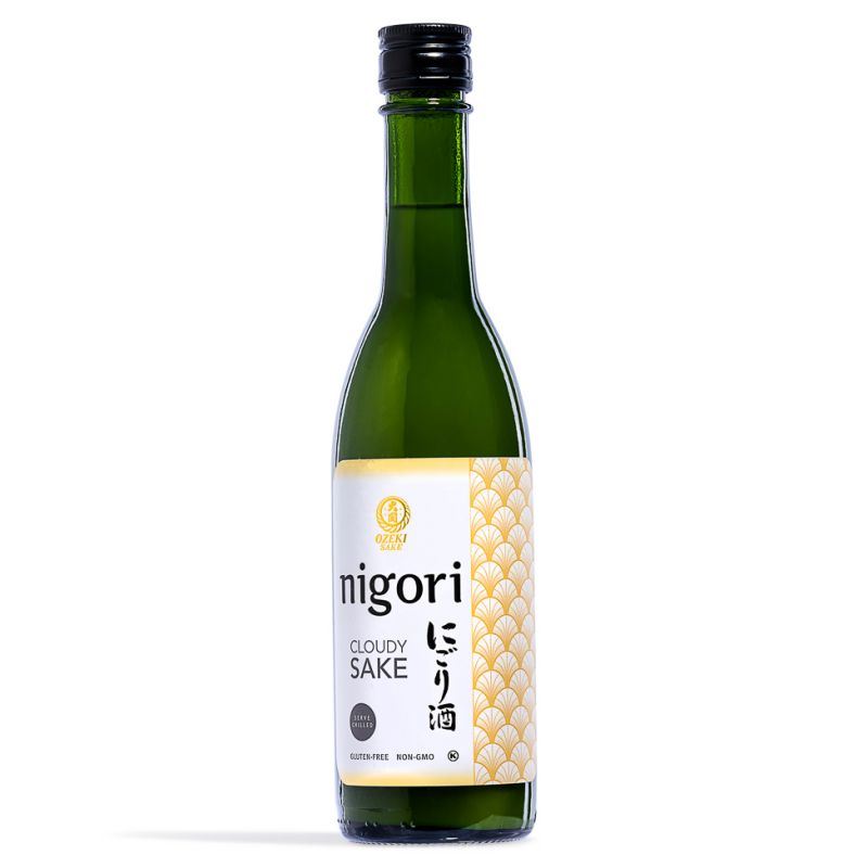 Ozeki unfiltered nigori cloudy sake bottle - British product