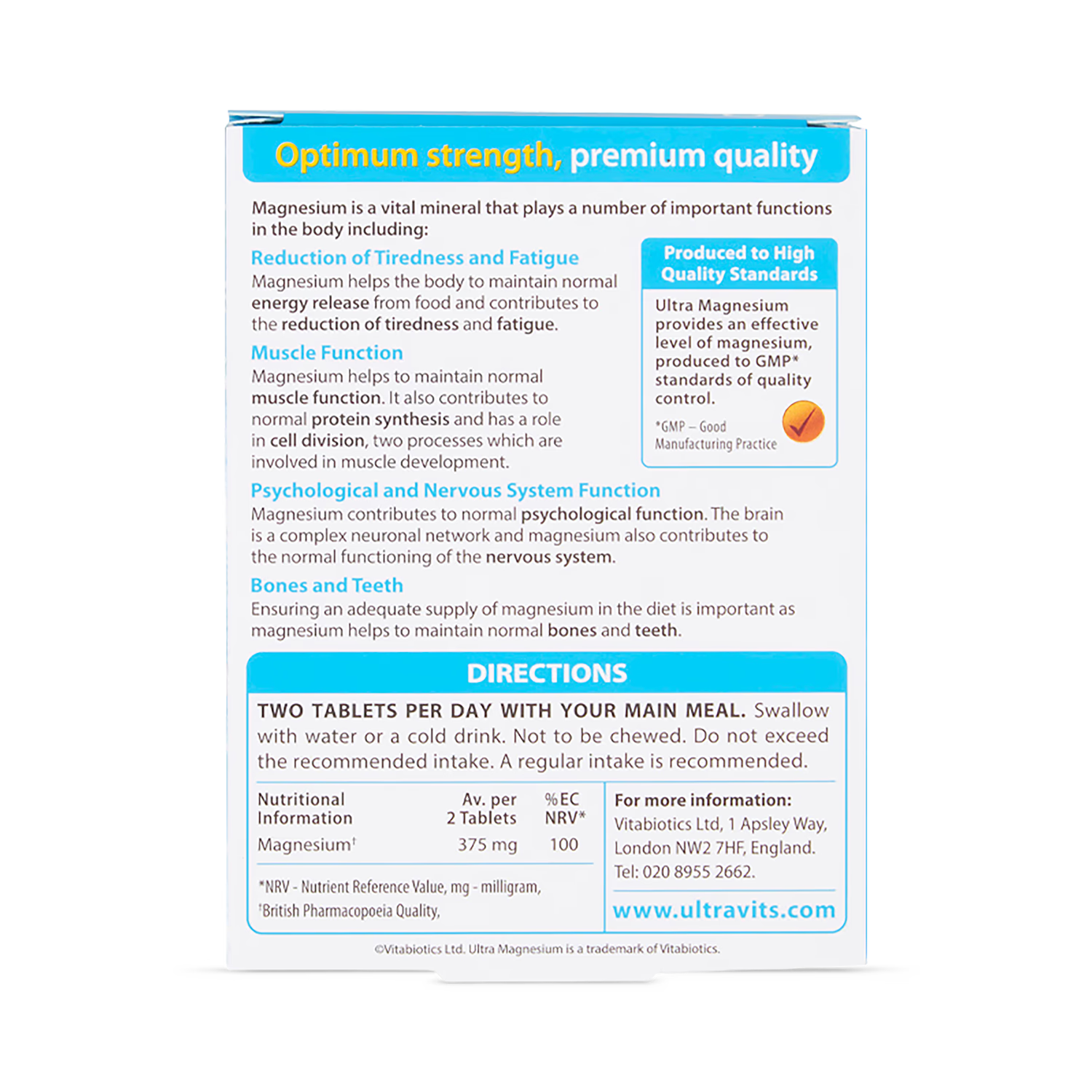 Vitabiotics Ultra Magnesium tablets 60 count (British brand)