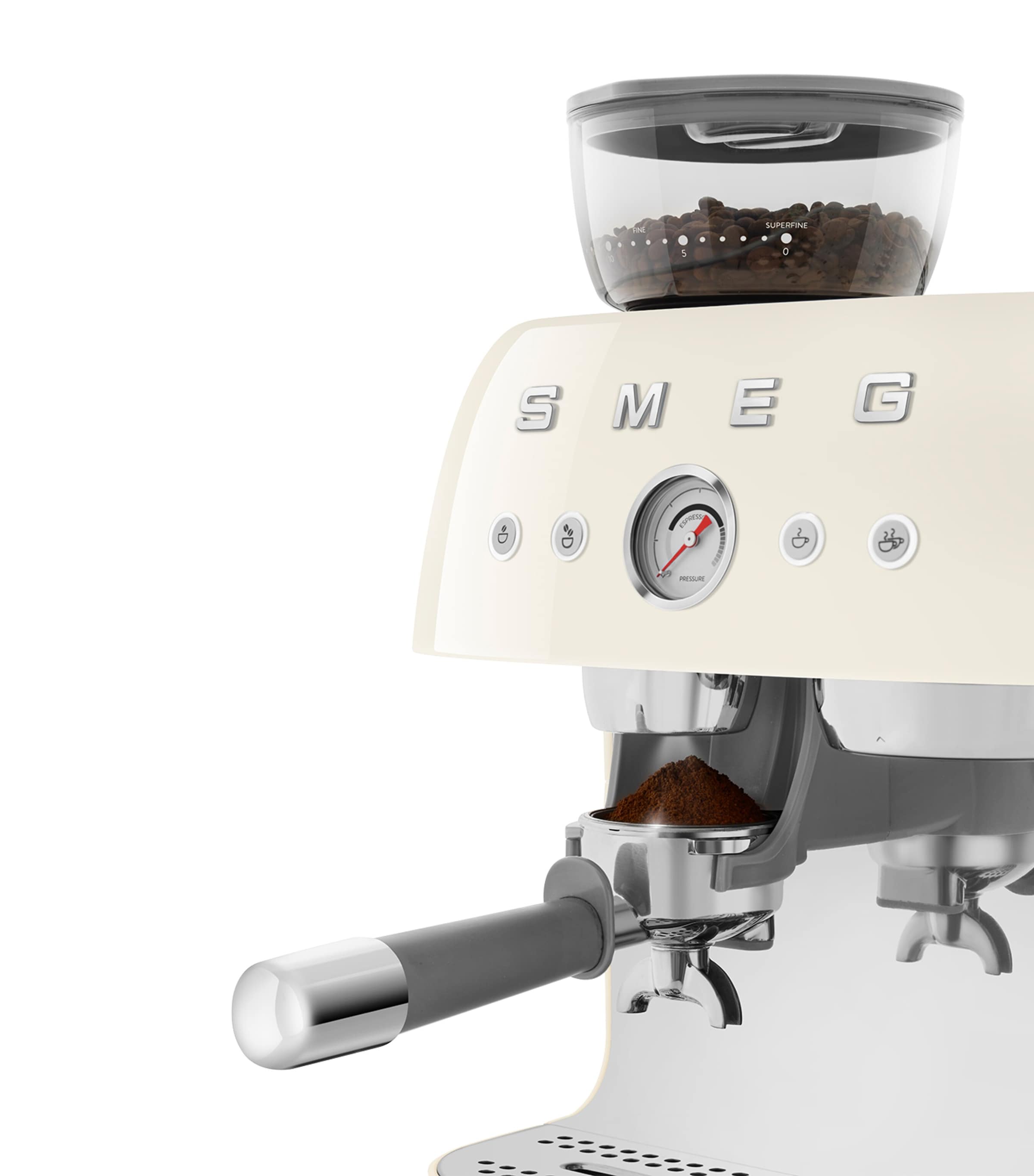 Smeg espresso coffee machine with grinder, retro design - British product