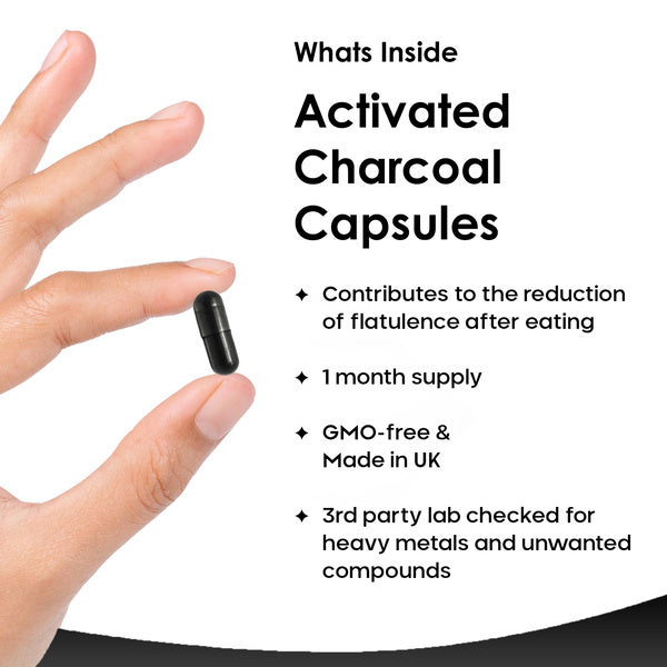 New Leaf activated charcoal capsules 1040mg 120 capsules, imported from the UK