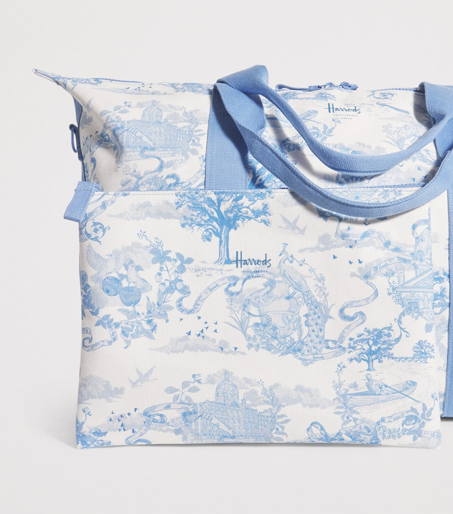 Harrods toile overnight bag set with London landmarks print, UK version
