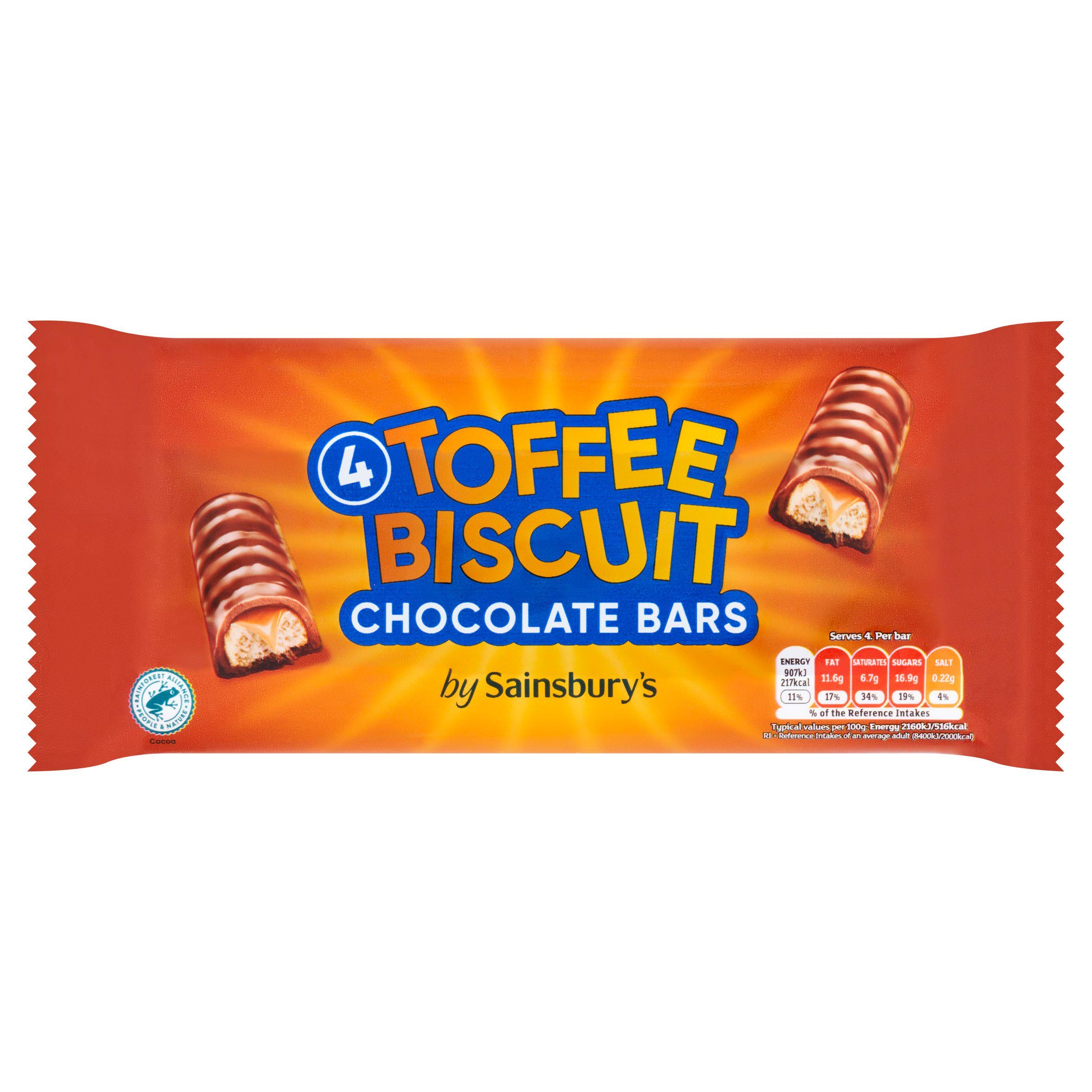 Sainsbury's Toffee Biscuit Chocolate Bars 4x42g Multipack chocolate Sainsburys   