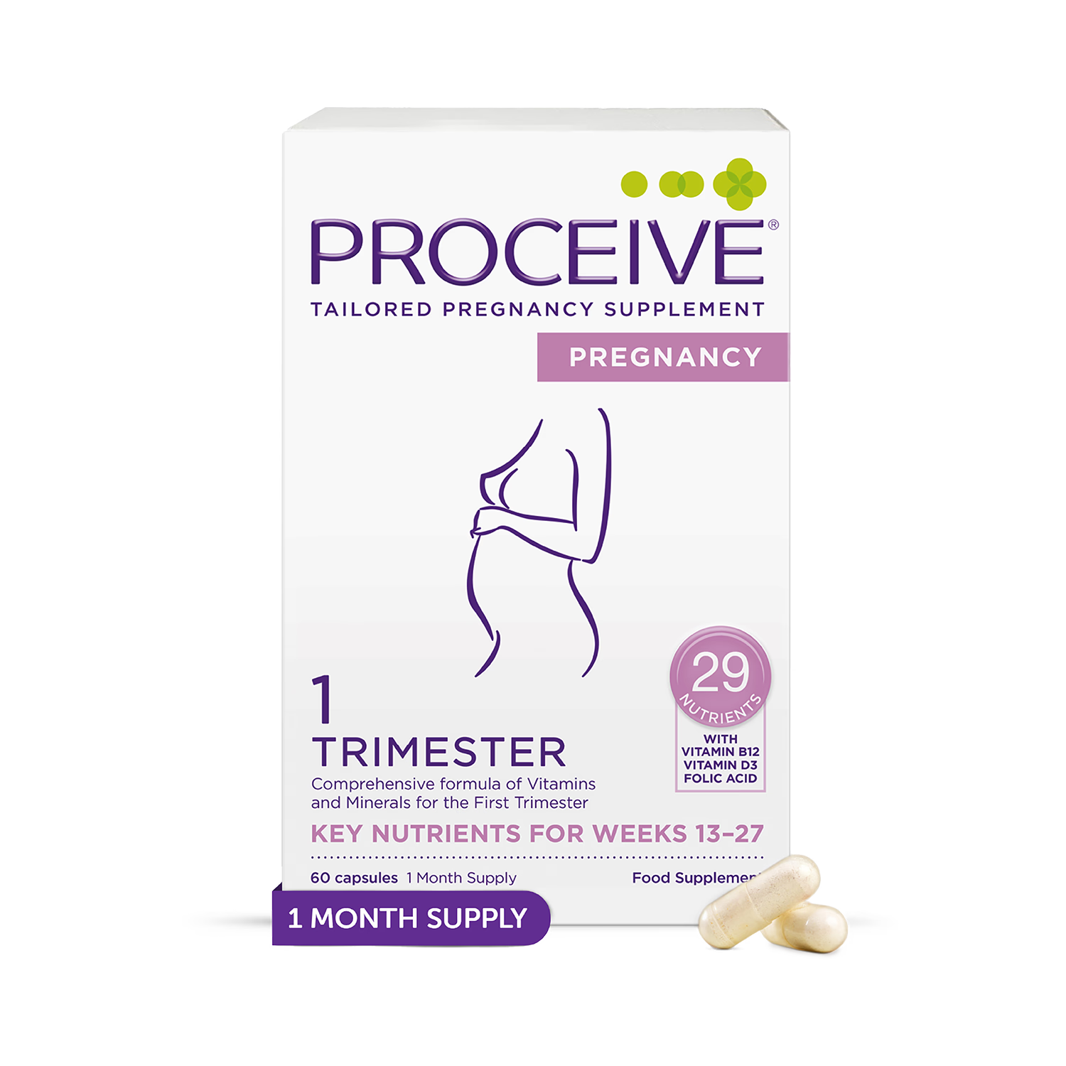 Proceive Pregnancy Trimester 1 60 Capsules, imported from the UK