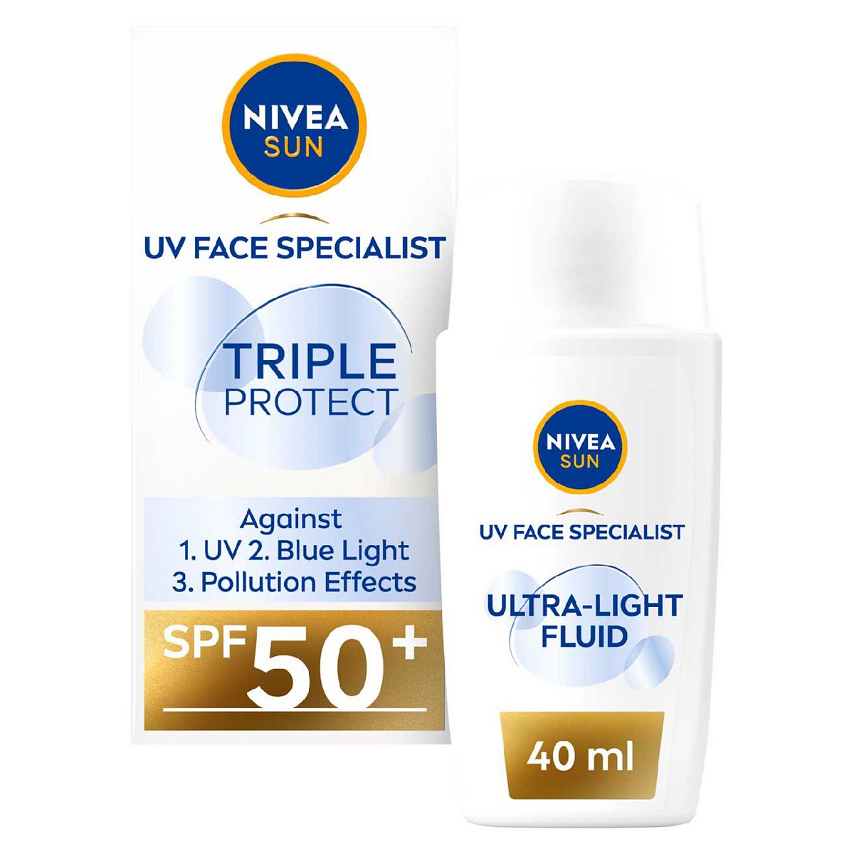 NIVEA SUN UV Face Specialist Triple Protect Sun Cream Fluid SPF50+ 40ml GOODS Boots   