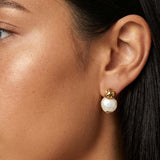 MUCHV gold coin stud earrings with white pearl, imported from the UK