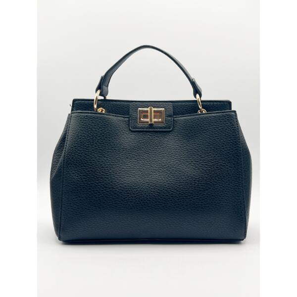 SVNX black faux leather handbag with gold trim (British brand)