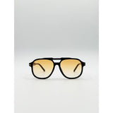 SVNX oversized navigator sunglasses with orange lenses, imported from the UK