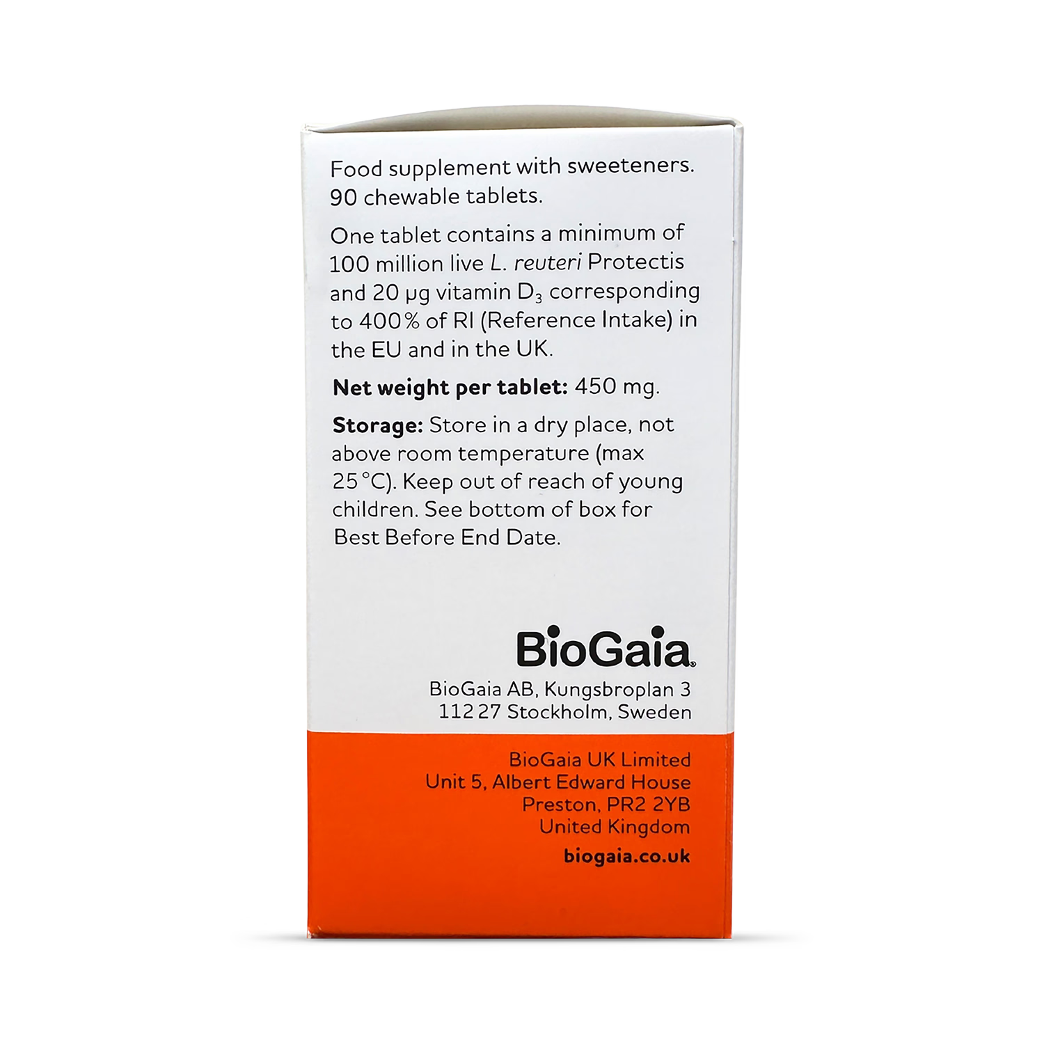 BioGaia Protectis D+ probiotic vitamin D tablets 90 count (British brand)