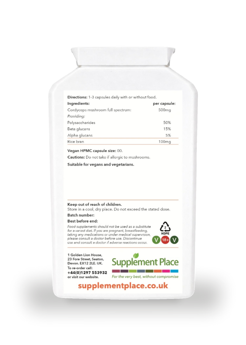 Supplement Place Cordyceps Mushroom 500mg 120 capsules, UK version