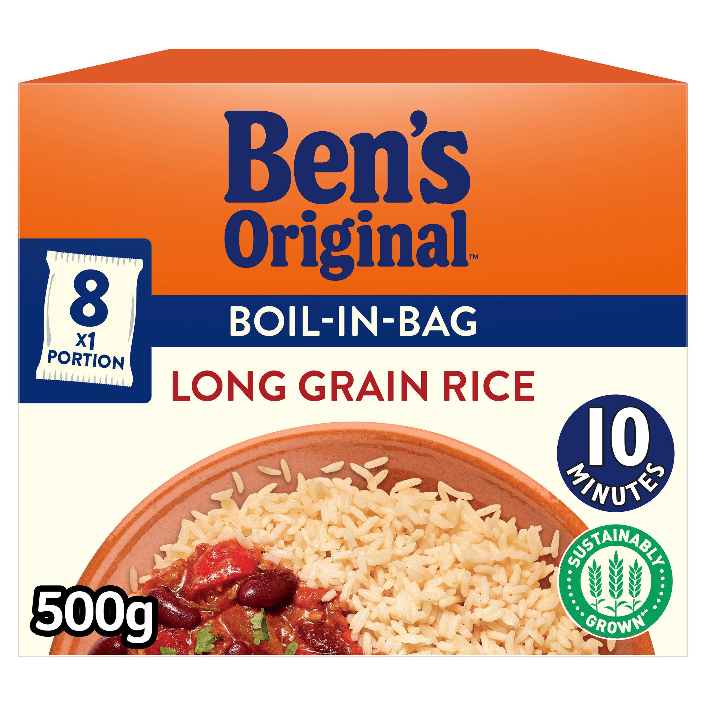 Bens Original Boil in Bag Long Grain Rice 8x62.5g rice Sainsburys   