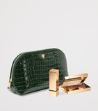 Aspinal of London small leather croc-embossed cosmetic case - British product