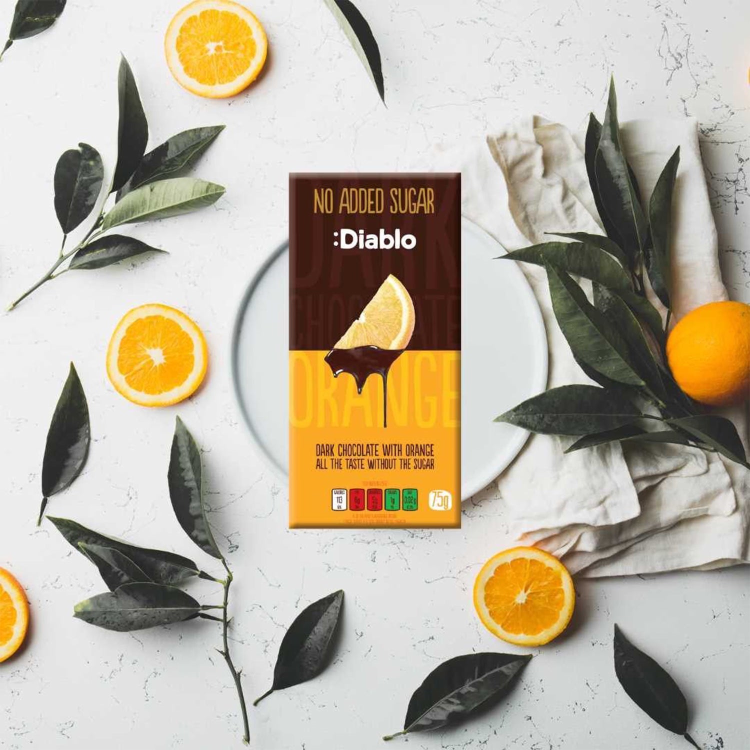 Diablo no added sugar dark chocolate orange bar 75g, UK version