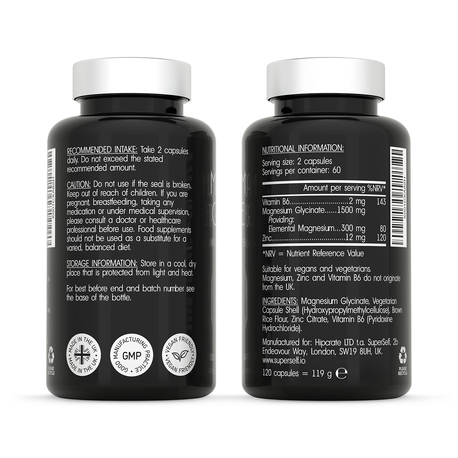 SuperSelf Magnesium Glycinate supplement 120 capsules - British product