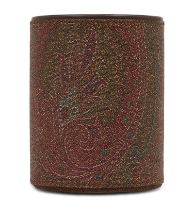 Cotton-Blend and Leather Pen Holder with Jacquard Pattern, 10cm x 8.5cm Approx