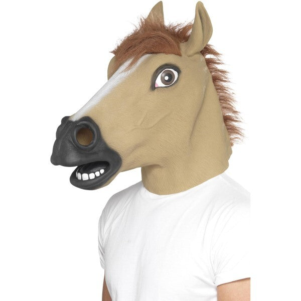 Smiffys brown latex horse mask with fur, UK version