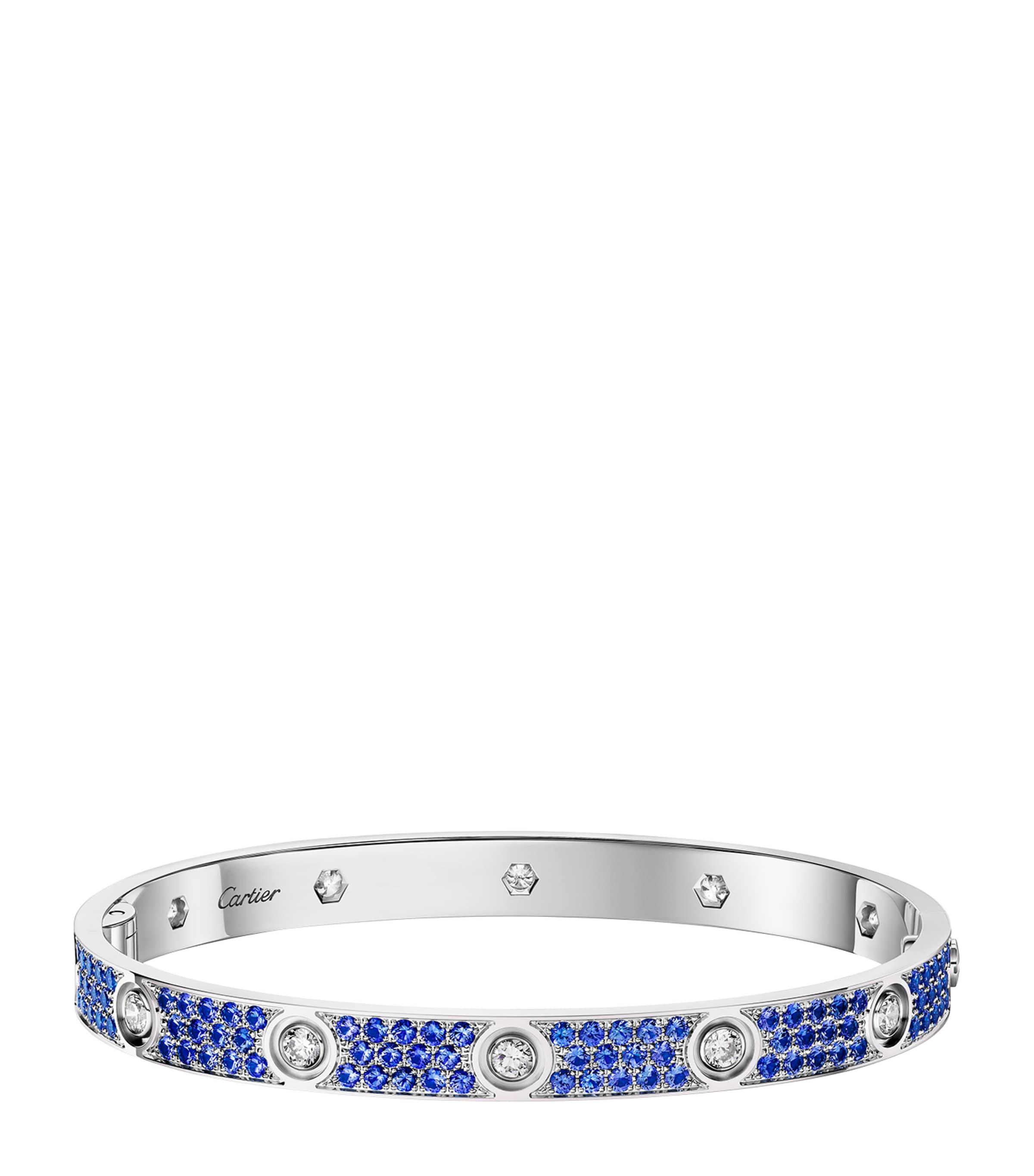 Cartier white gold LOVE bracelet with diamonds and sapphires, UK version