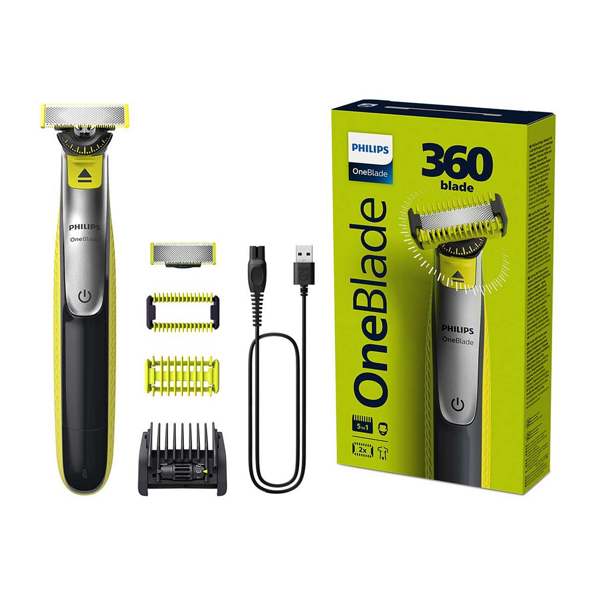 Philips OneBlade 360 for Face & Body with 5-in-1 Adjustable Comb, Body Comb & Skin Guard - Trim, Edge, Shave - QP2834/20 GOODS Boots   