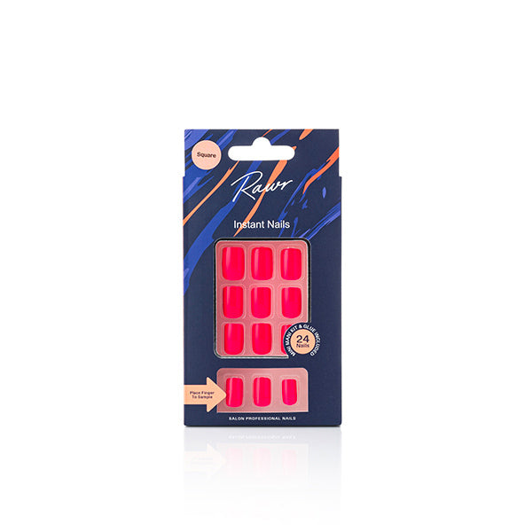 Rawr Beauty Stick On Nails Glossy Red- Square