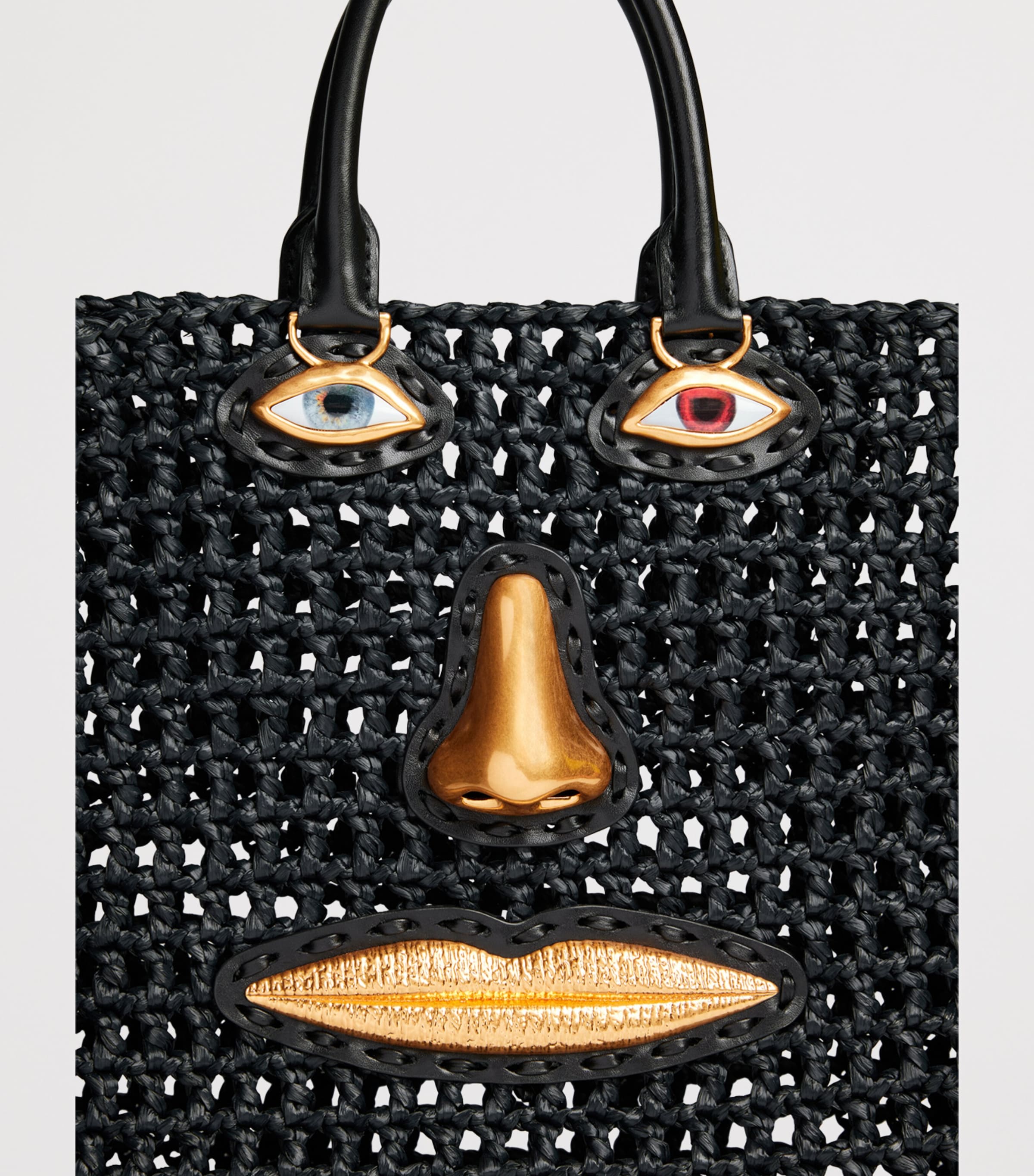 Schiaparelli raffia face tote bag H32cm with leather trims (British brand)