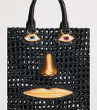 Schiaparelli raffia face tote bag H32cm with leather trims (British brand)
