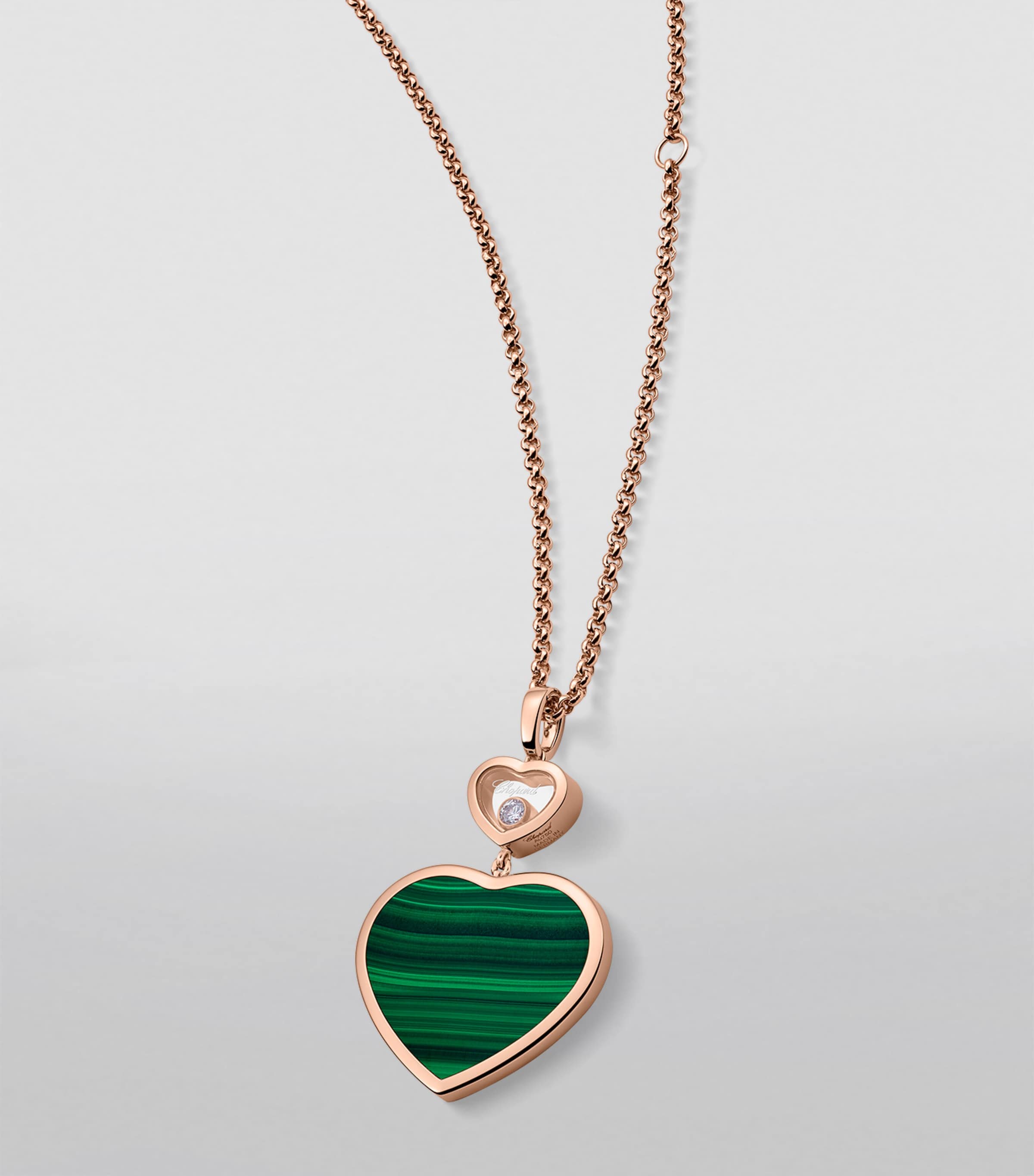 Chopard Happy Hearts rose gold malachite pendant necklace, imported from the UK