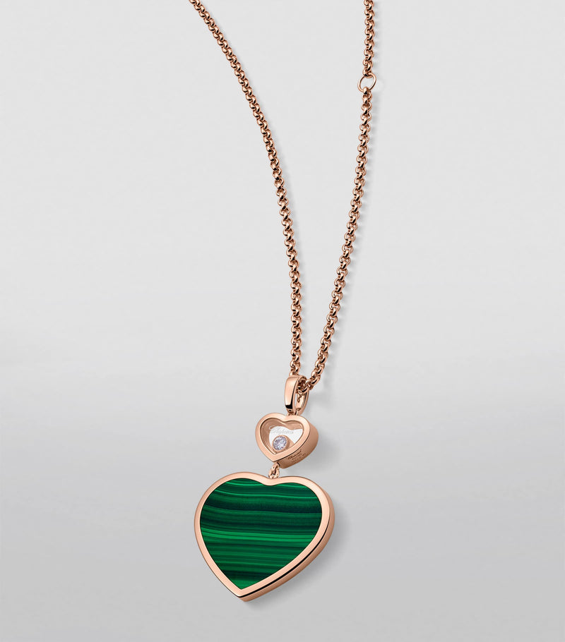 Chopard Happy Hearts rose gold malachite pendant necklace, imported from the UK