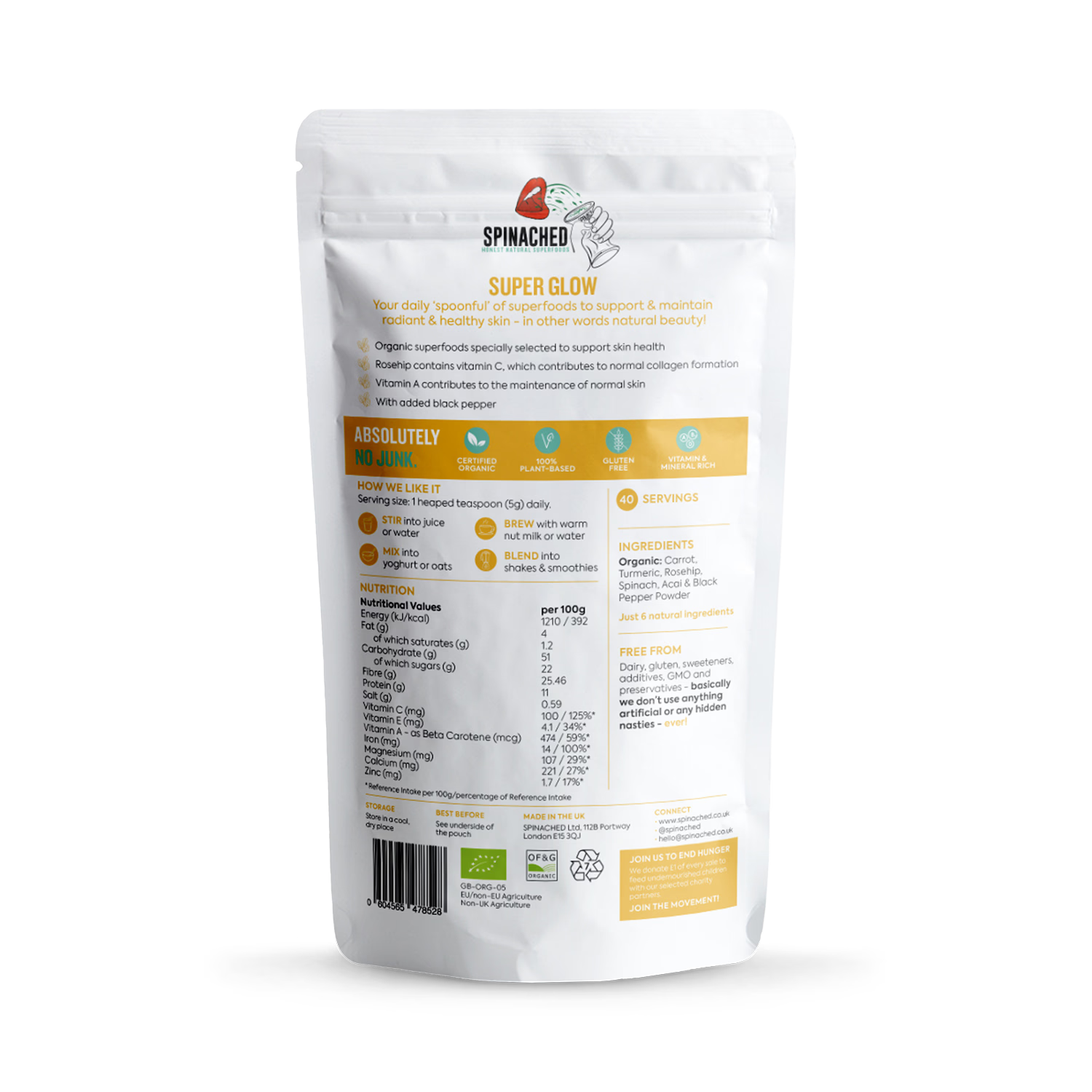Spinached Super Glow superfood powder 200g, UK version
