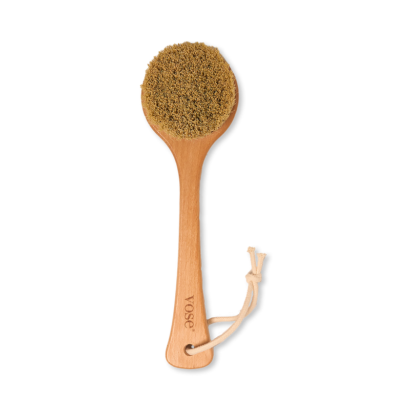 Dry body brush with cactus bristles and long handle - British product