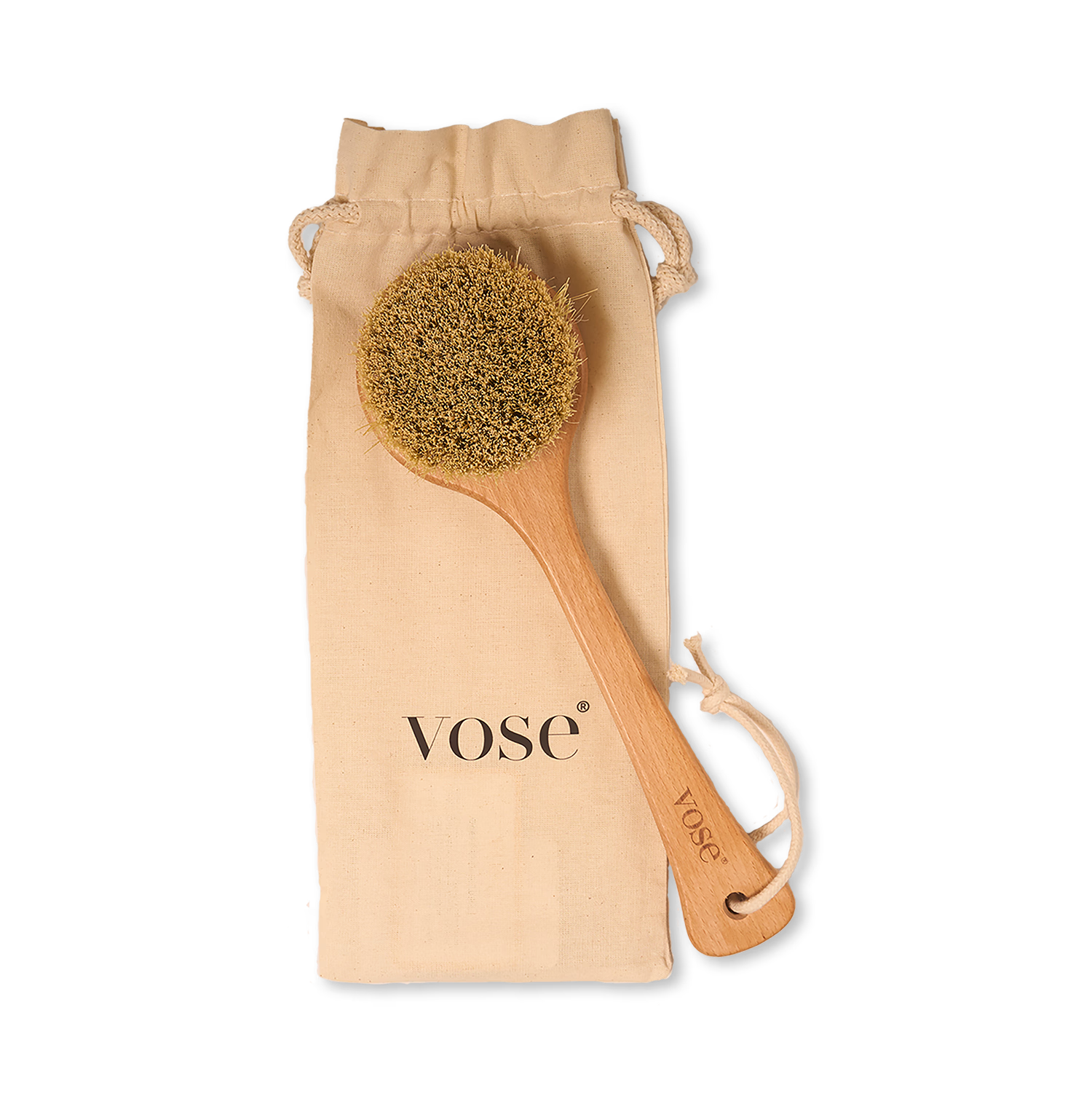 Dry body brush with cactus bristles and long handle - British product