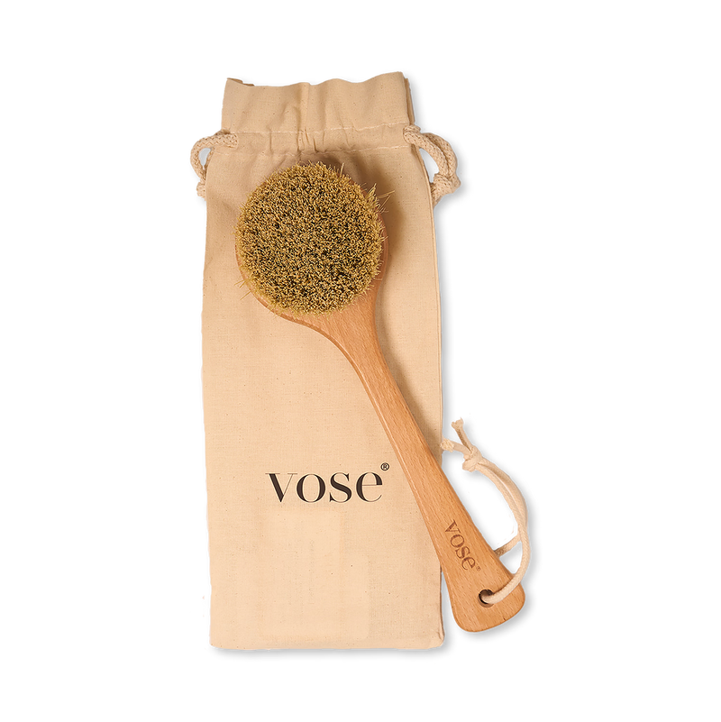 Dry body brush with cactus bristles and long handle - British product