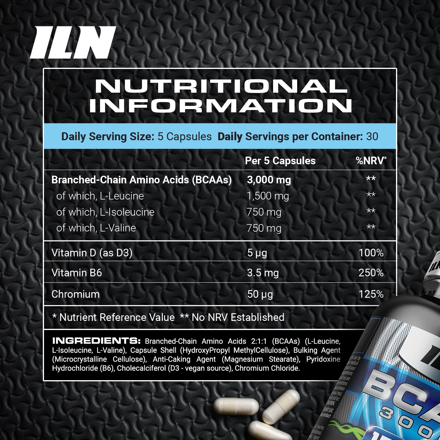 Iron Labs BCAA capsules 3000mg 150 vegetarian capsules, UK version