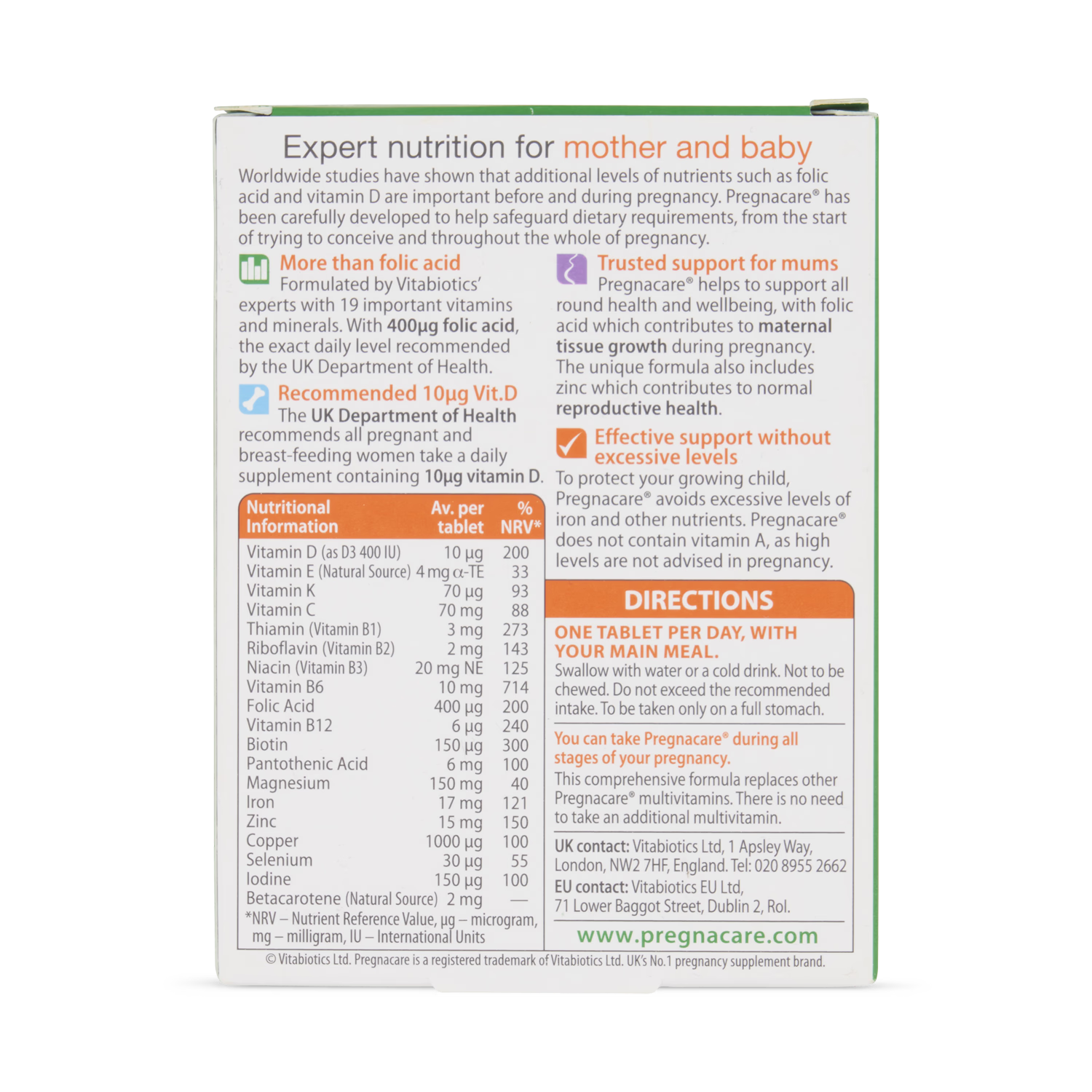 Vitabiotics Pregnacare Original Tablets 30 (British brand)
