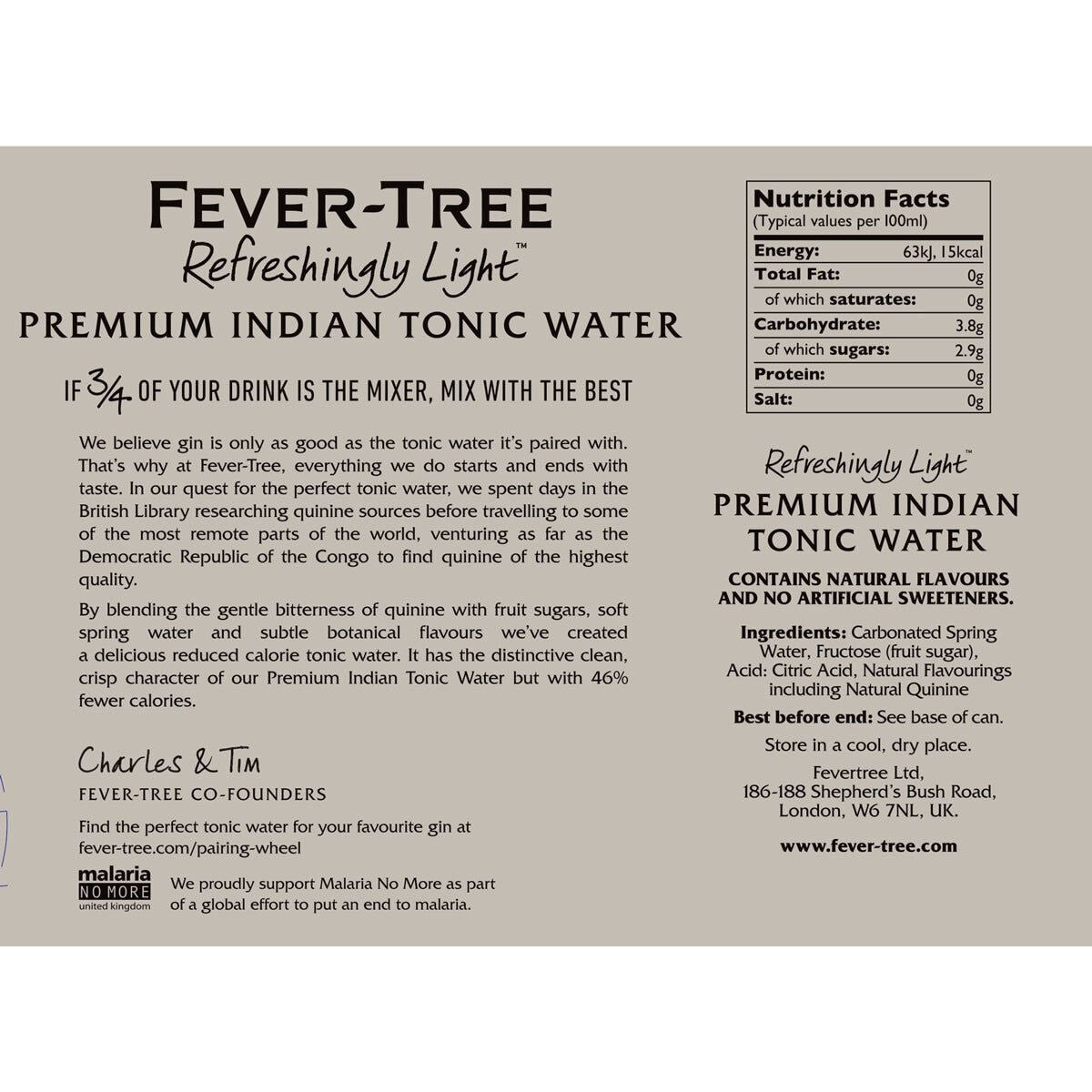 Fever-Tree Refreshingly Light Premium Indian Tonic Water, 30 x 150ml GOODS Costco UK