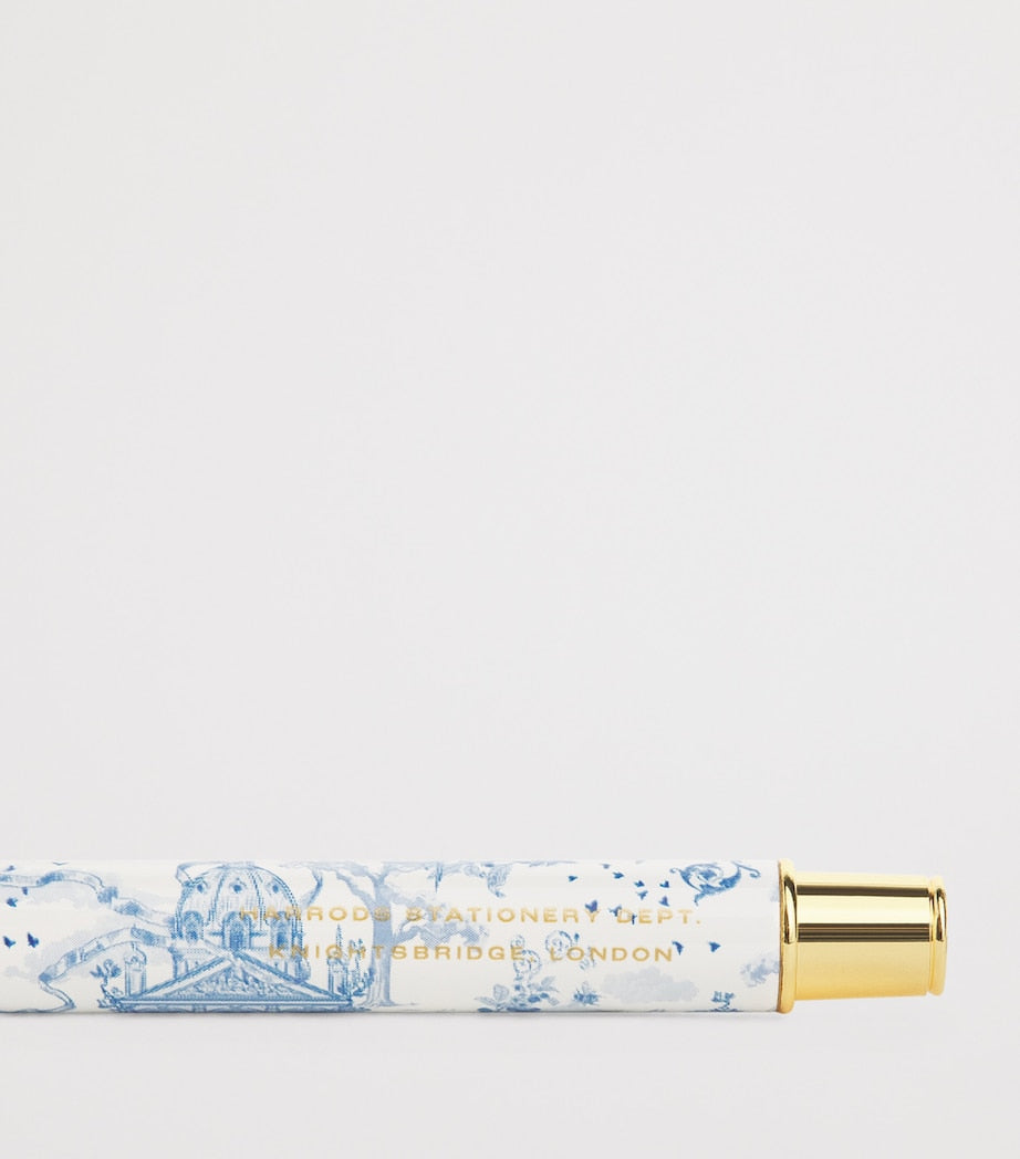 Harrods toile ballpoint pen with gold accents, imported from the UK