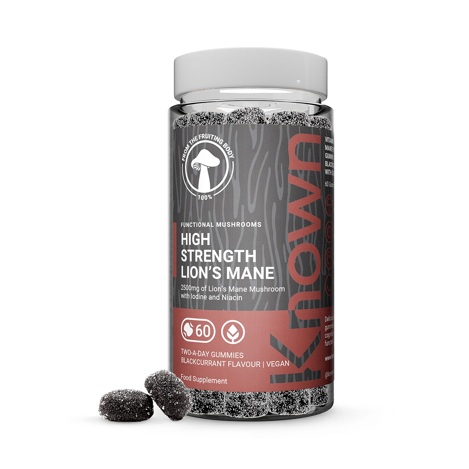 Known Nutrition Lion's Mane gummies blackcurrant 60 count (British brand)