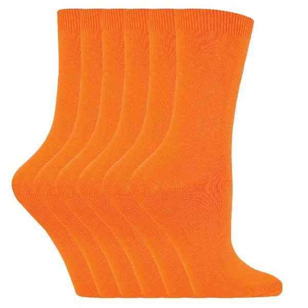 Sock Snob 6 Pairs Ladies Plain Coloured Cotton Socks 4-7 UK GOODS Superdrug Orange  