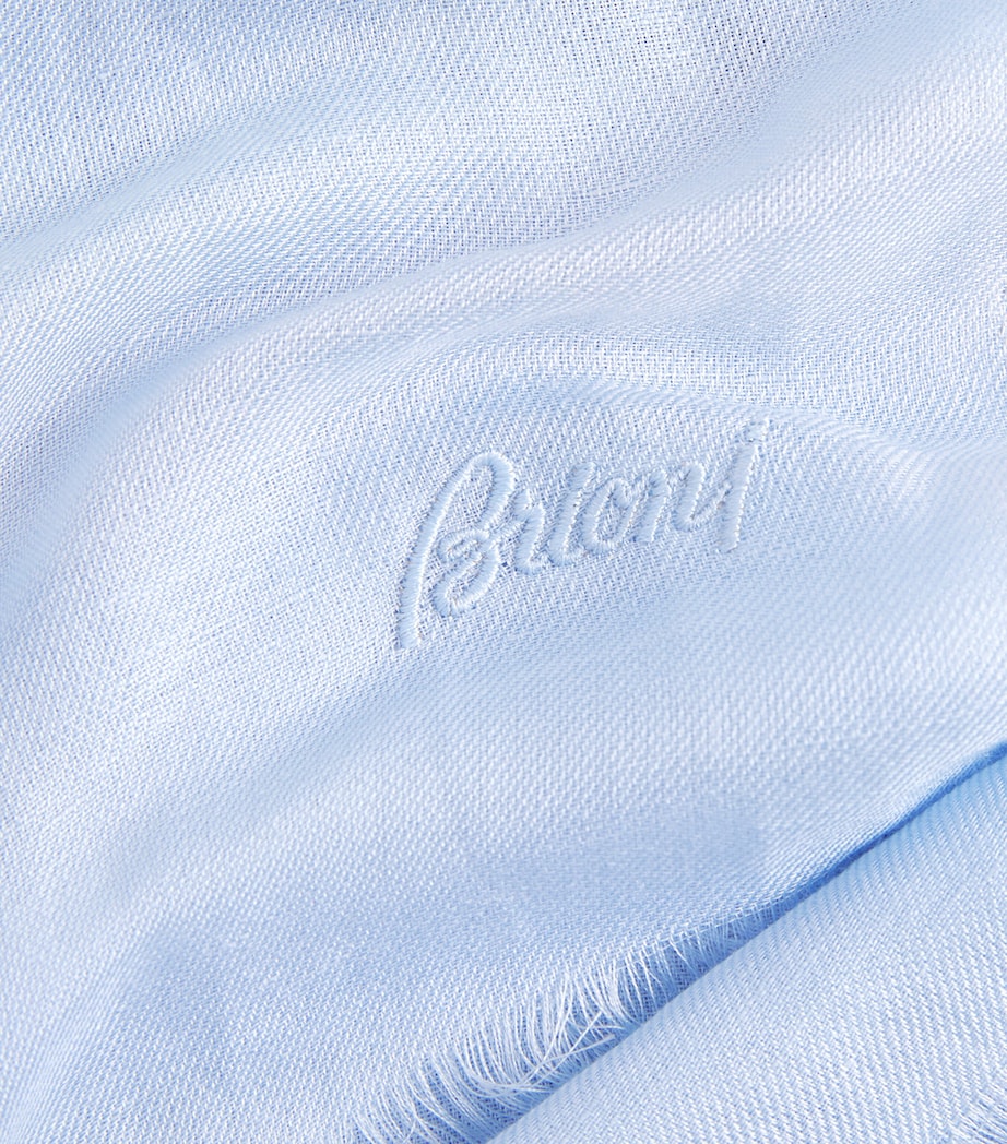 Brioni linen-silk logo scarf with tassels, UK version