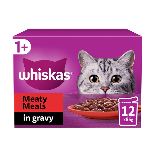 Whiskas 1+ Meaty Meals Adult Wet Cat Food Pouches in Gravy 12x85g GOODS Sainsburys   