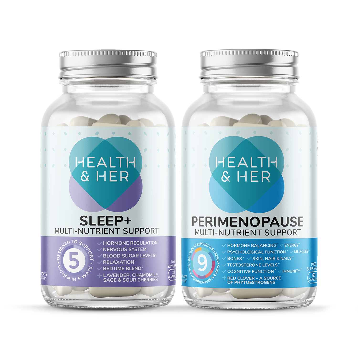 Health & Her perimenopause bundle with multinutrient and sleep supplement, UK version