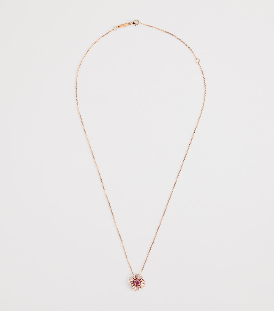 Suzanne Kalan princess flower rose gold necklace with diamonds and pink sapphire (British brand)